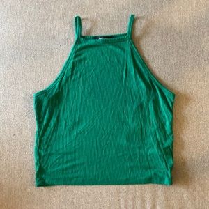 Green high neck tank crop